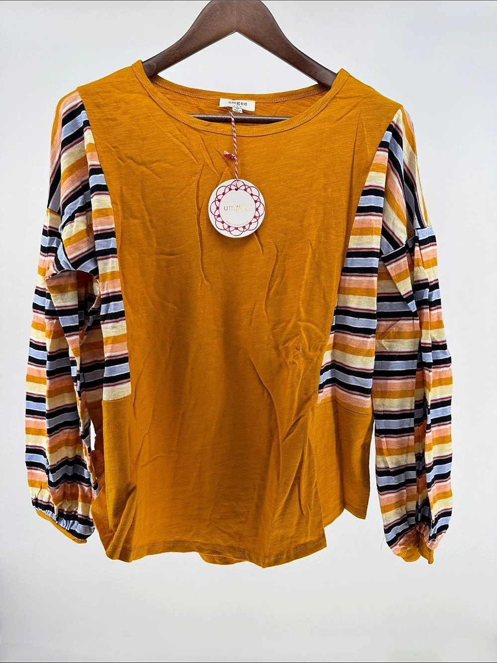 Umgee Striped Long Sleeve Tunic in Spicy Mustard Size Medium NWT